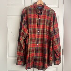 Ralph Lauren Blake Cotton Plaid Button Down Men's Medium Reddish-Orange color XL